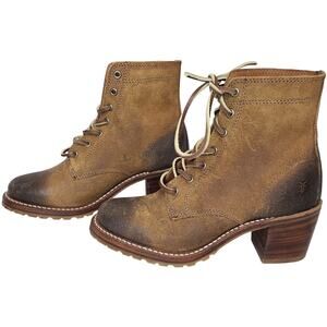 NWOT FRYE Sabrina 6G Lace Up Heeled Combat Boots Women's Size 6.5M Tan Brown